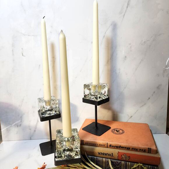 'Ice Cubes in Glass' Candlestick Holders - MCM Vintage Peill & Putzler Style (3) - Picture 4 of 9